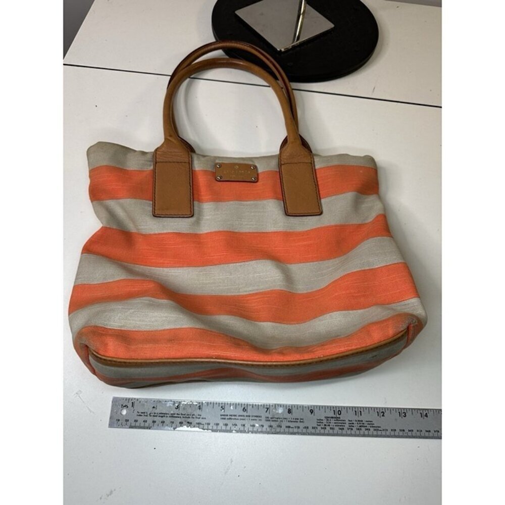 Kate Spade New York Bon Shopper Jubilee Stripe Coral/Natural Stripe Purse - Picture 8 of 10
